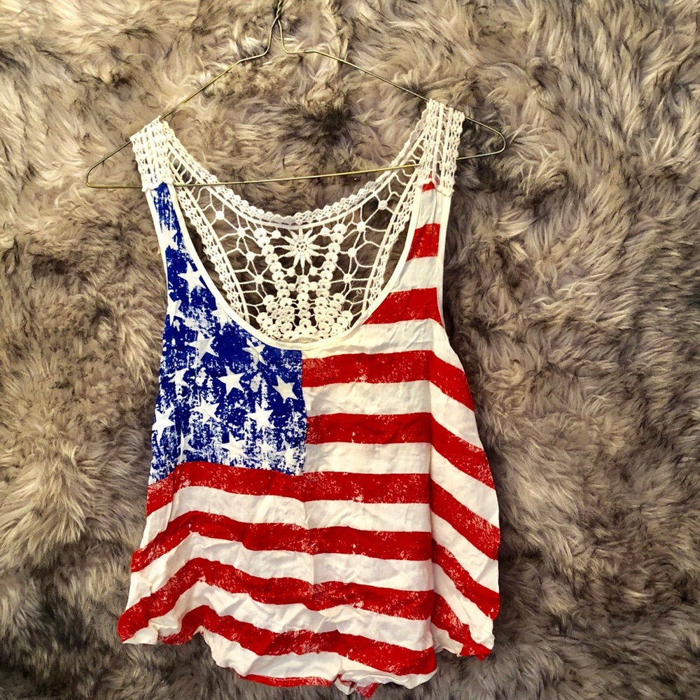 Flowy American Flag Tank With Laced Backing